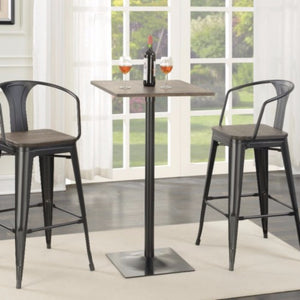 Industrial Square Metal Bar Table With Wooden Top, Black