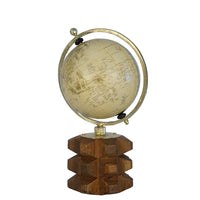 Globe On Solid Carved Wood Base, Multicolor