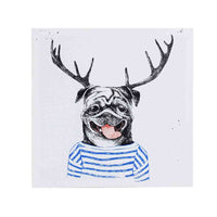 Pug With Antlers Print On Canvas, Multicolor