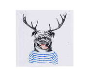 Pug With Antlers Print On Canvas, Multicolor