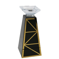 Elegant Pillar Shapely Glass Candle Holder, Black- Gold