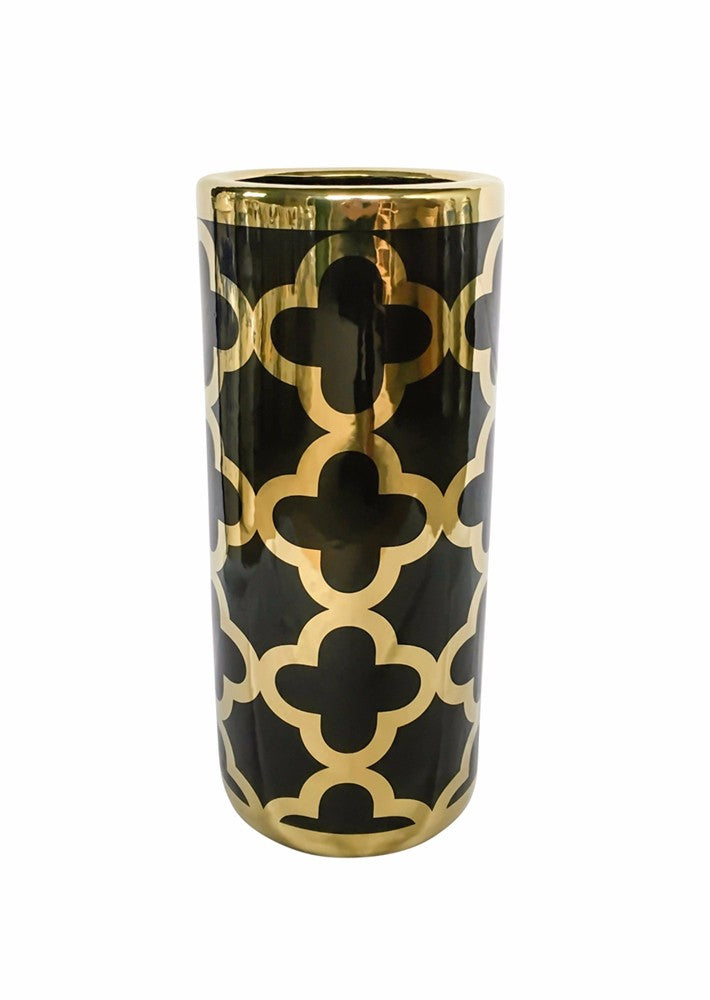 Modish Decorative Round Umbrella Stand, Black-Gold