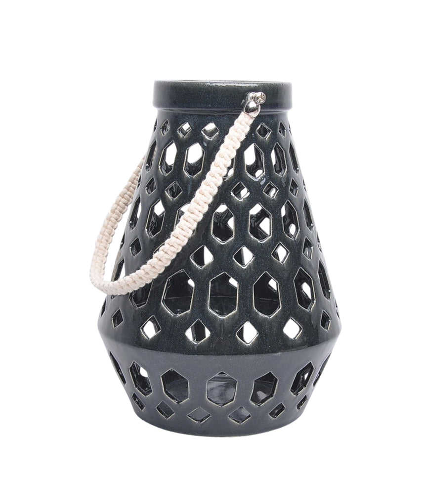 Well-designed Conical Ceramic Candle Lantern, Black