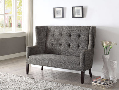 Imperial Settee, Gray Fabric & Espresso Brown