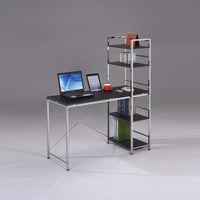 Computer Desk with Shelves, Black & Chrome silver