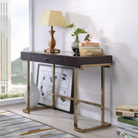 Mirror Top Writing Desk, Espresso Brown & Gold