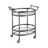 Oval Metal Serving Cart, Clear Glass & Gold