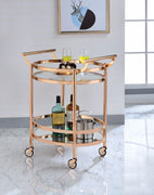 Oval Metal Serving Cart, Clear Glass & Copper