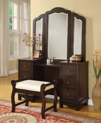 Sturdy Vanity Desk & Stool, Brown