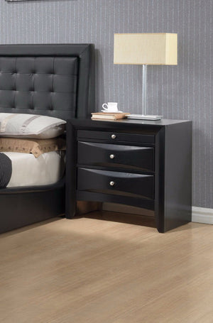 Contemporary 2 Drawer Wood  Nightstand, Black