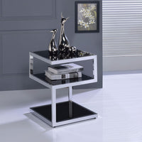 End Table, Black Glass & Chrome