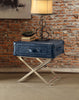 End Table, Vintage Blue Top Grain Leather