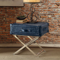 End Table, Vintage Blue Top Grain Leather