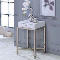 End Table, White & Brushed Nickel