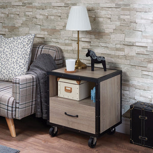 Stylish One Drawer Wood Nightstand, Brown & Black