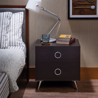 Rectangular Wood & Metal Nightstand, Brown & Chrome