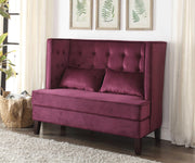 Imperial Wingback Settee with 2 Pillows, Purple