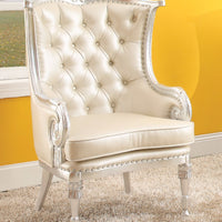 Resin & Wood Accent Chair, Silver Frame & Beige Seat
