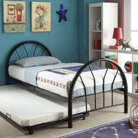 Metal Twin Bed In Slatted Style, Black