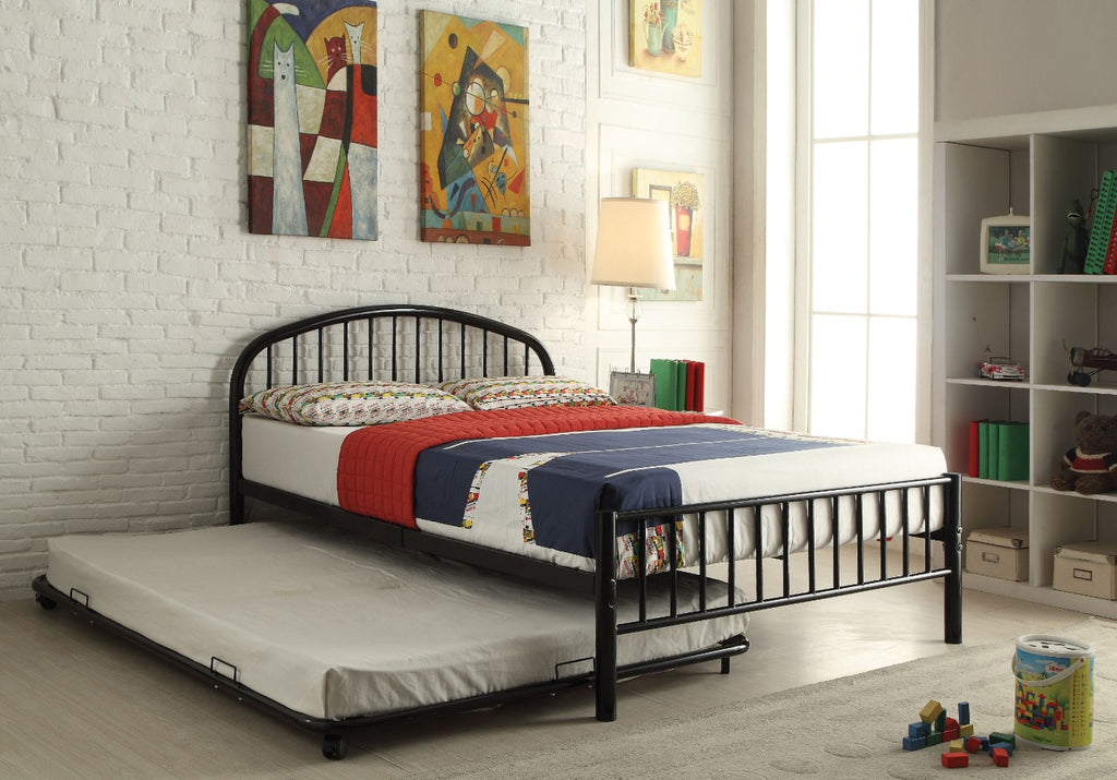 Metal Full Bed In Slatted Style, Black