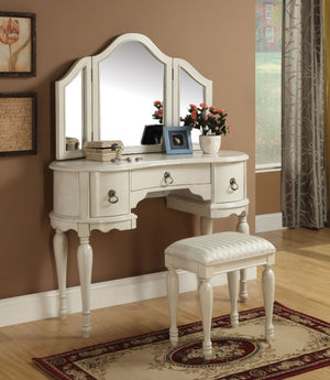 Wooden Vanity Desk with 3 Drawers & Stool, White