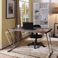 Metal Rectangular Writing Desk With USB Dock, Oak Brown & Silver