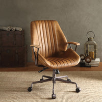 Metal & Leather Executive Office Chair, Coffee Brown