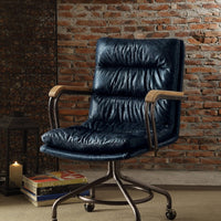 Metal & Leather Executive Office Chair, Vintage Blue