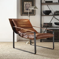 Metal & Leather Accent Lounge Chair, Cocoa Brown