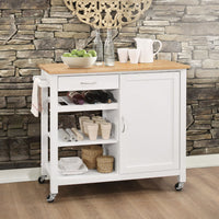 Kitchen Cart With Wooden Top, Natural & White