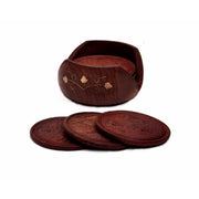 Round Handmade  Drink Coaster Set Of 6 In Rosewood Retro Wood