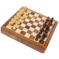 Handmade Square Magnetic Chess Set In Wood With Storage Drawer