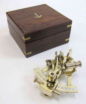 Solid Brass Sextant With Inlaid Wooden Box Nautical Accents