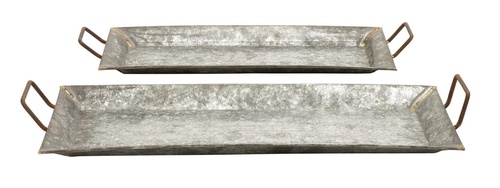 Decorative Metal Galvanized Trays - Set Of 2