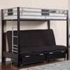 Metal Twin Bunk Bed With Futon Base, Silver and Black