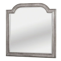 Wooden Beveled Mirror With Arched Top, Gray