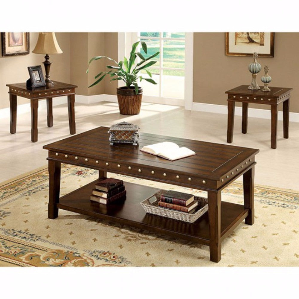 Solid Wood Coffee & End Tables Set, Dark Brown, Pack of 3