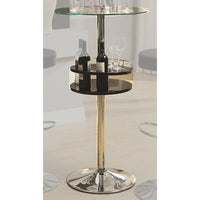 Round Bar Table with Tempered Glass Top and Storage, Black and Chrome