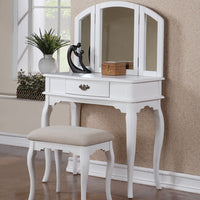 Wooden Vanity Set Featuring Stool And Mirror White