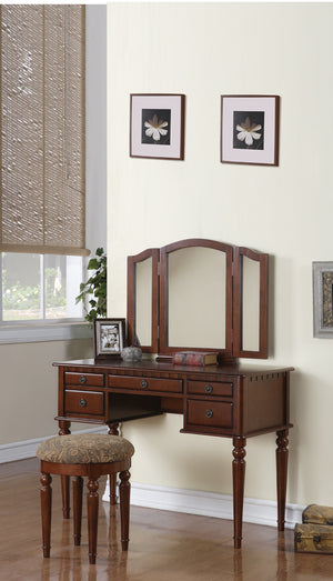 Vanity Set Featuring Stool And Mirror Cherry Brown