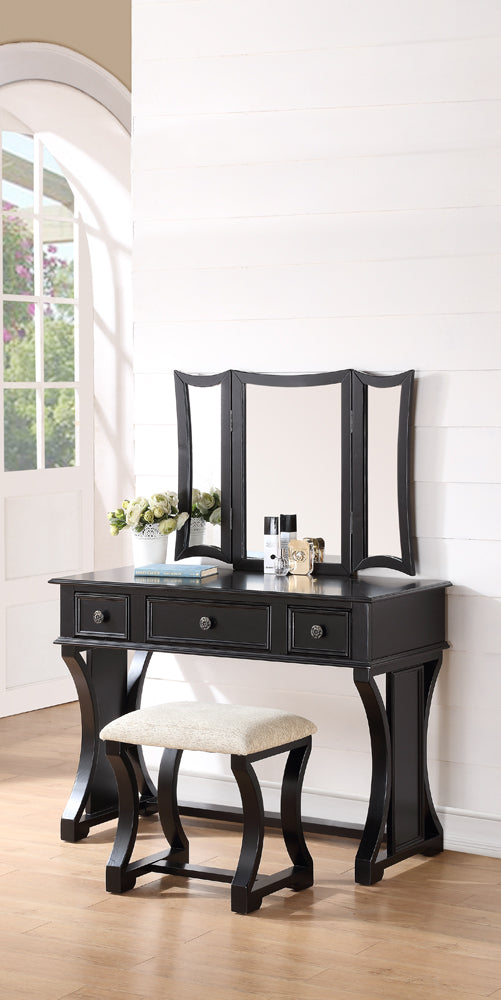 Vanity Set Featuring Stool And Mirror Black