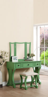 Vanity Set Featuring Stool And Mirror Green