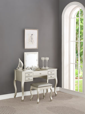 Vanity Set Featuring Stool And Mirror Silver