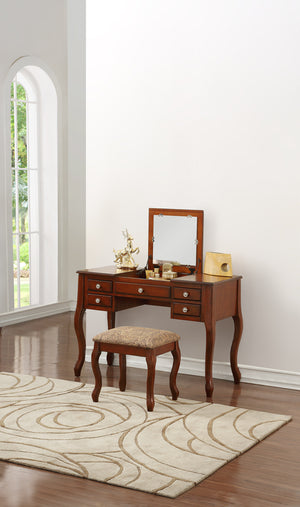 Vanity Set Featuring Stool And Mirror Cherry Brown