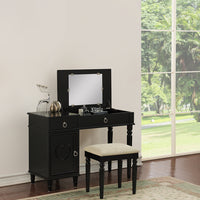 Vanity Set Featuring Stool And Mirror Black