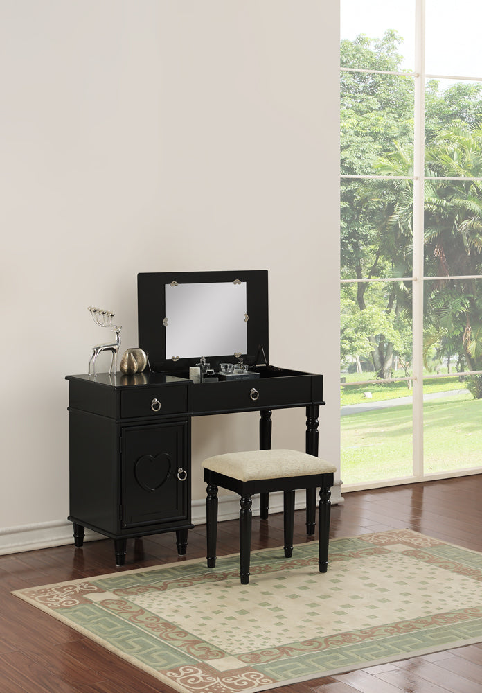 Vanity Set Featuring Stool And Mirror Black