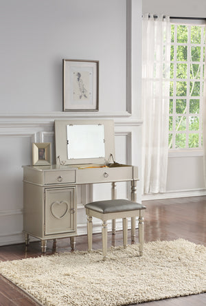 Vanity Set Featuring Stool And Mirror Silver