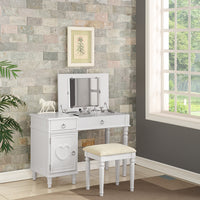 Vanity Set Featuring Stool And Mirror White