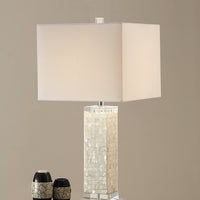 Modish Rectangular Shell Crystal Fabric Shade Table Lamp White Set of 2