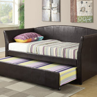 Faux Leather Day Bed With Trundle In Dark Brown